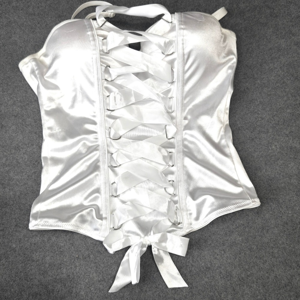 Spirit White Satin Lace Up Corset Top Padded Bustier Med Cosplay Halloween